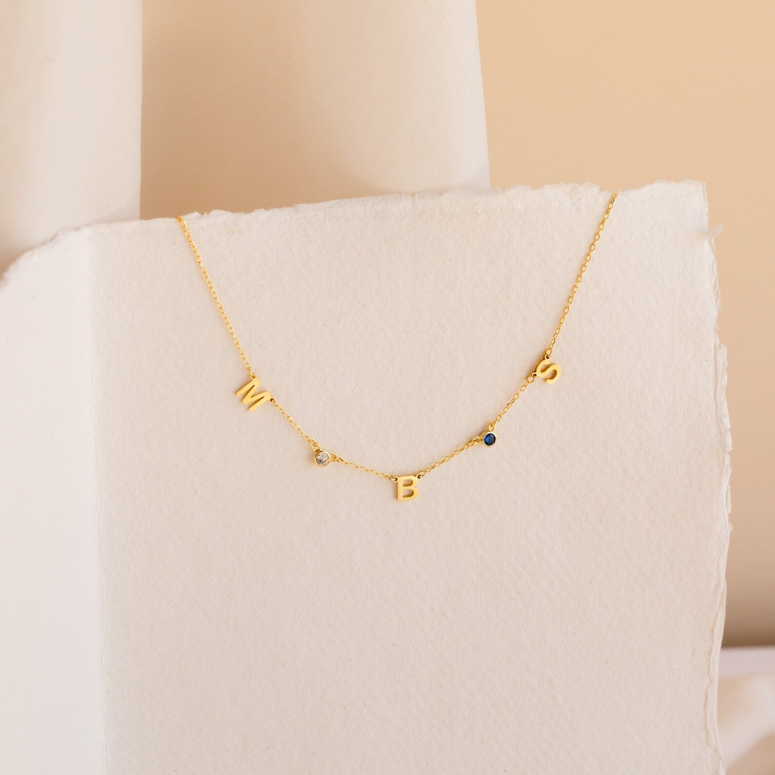 Personalized Birthstone Letter Necklace 18K Gold